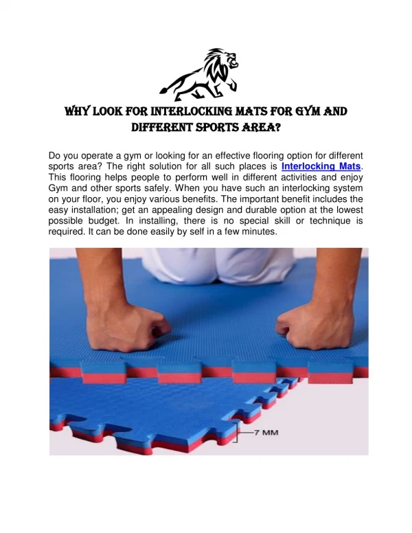 Why look for Interlocking Mats for Gym and different sports area?