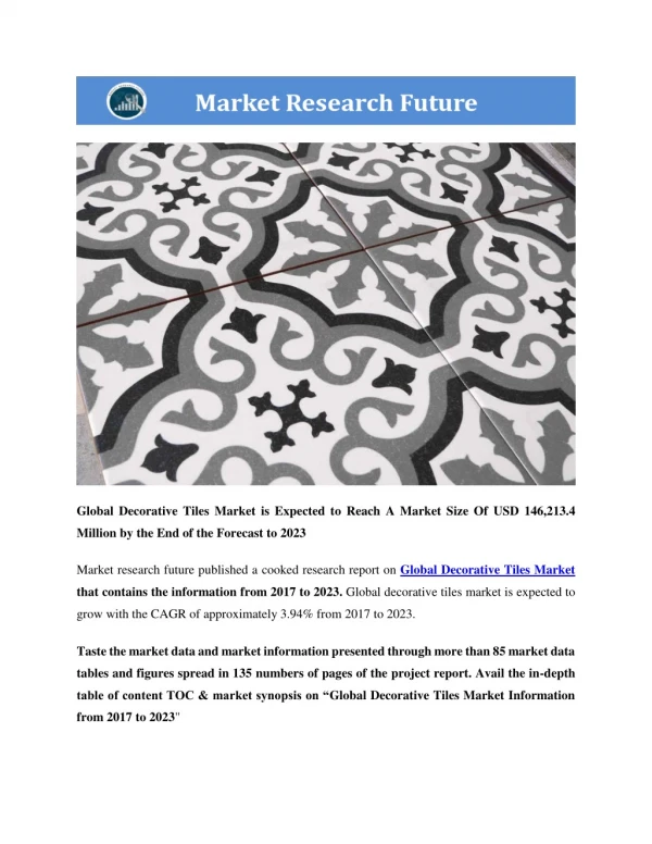 Decorative Tile Market Research Report- Forecast to 2023