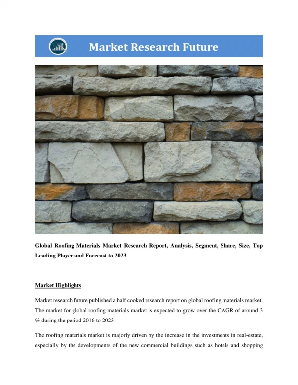 Global Roofing Materials Market Research Report - Forecast to 2023