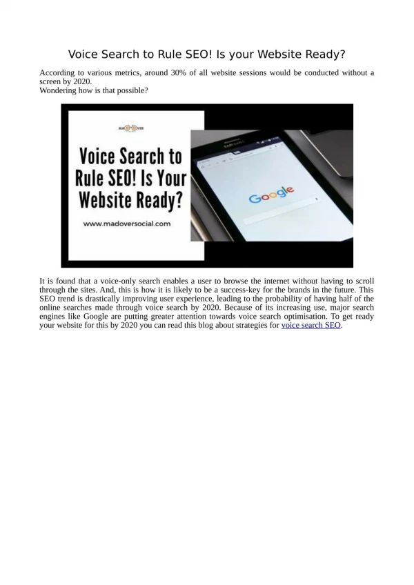Voice Search to Rule SEO! Is Your Website Ready?
