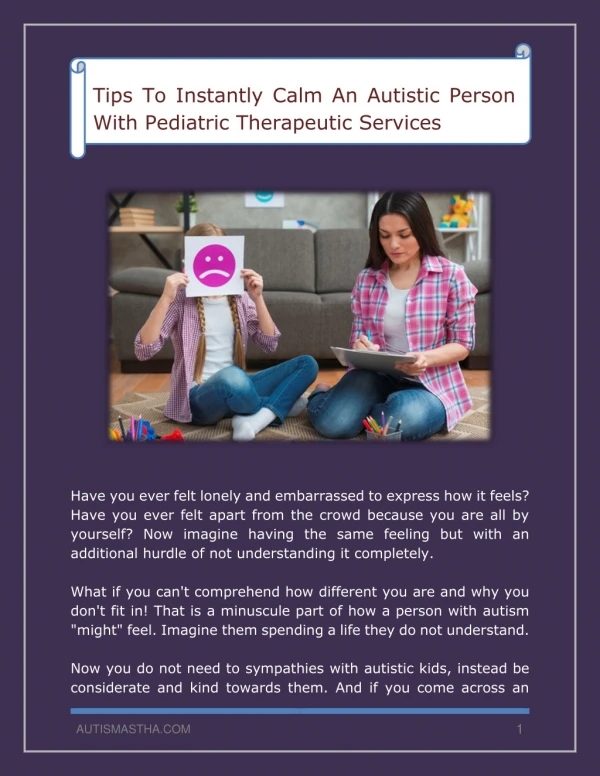 Calm An Autistic Person With Pediatric Therapeutic Services