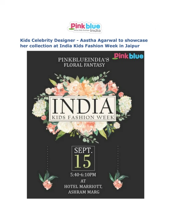 Kids Boutique - PinkBlueIndia to showcase her collection at India Kids Fashion Week in Jaipur