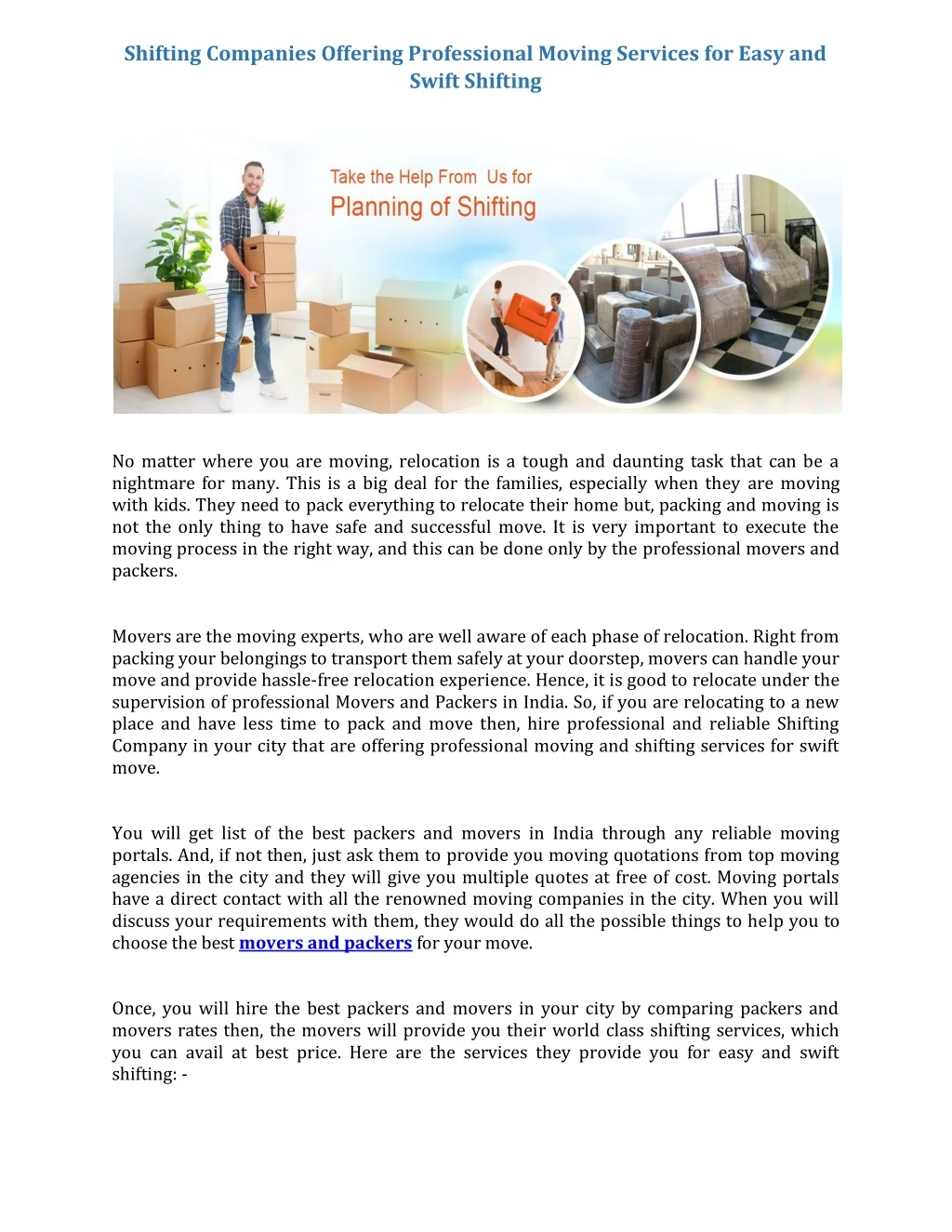 shifting companies offering professional moving