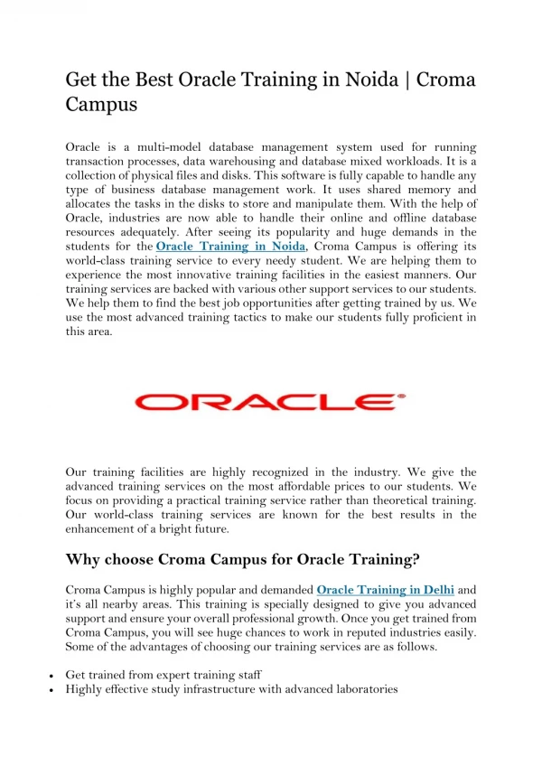 Get the Best Oracle Training in Noida | Croma Campus