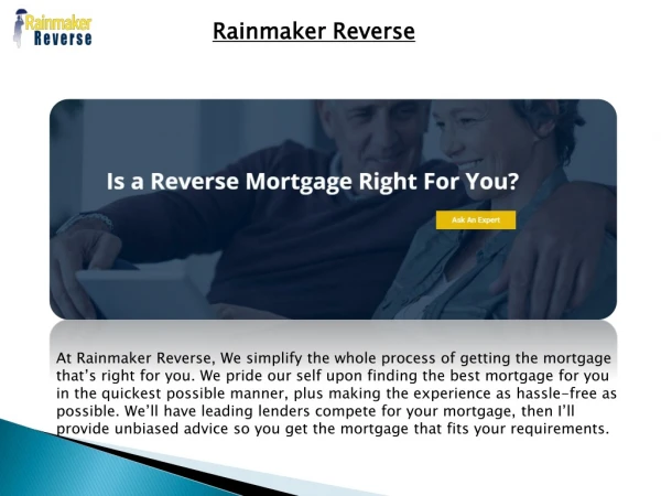 Reverse mortgage broker’s in USA -rainmakerreverse.com