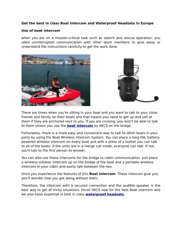 Get the best in class Boat Intercom and Waterproof Headsets in Europe