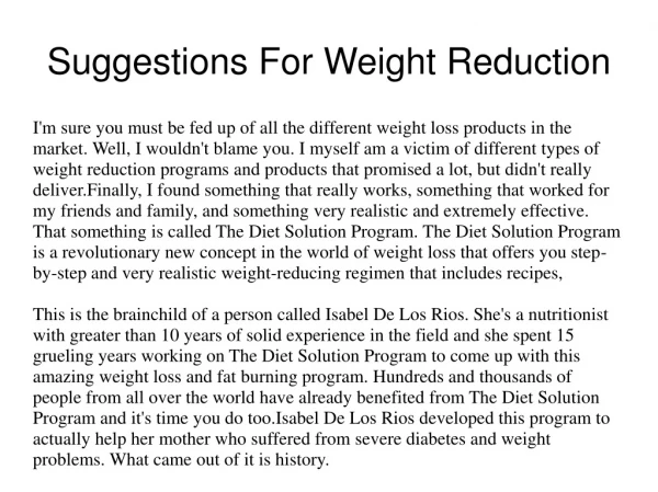 Suggestions For Weight Reduction