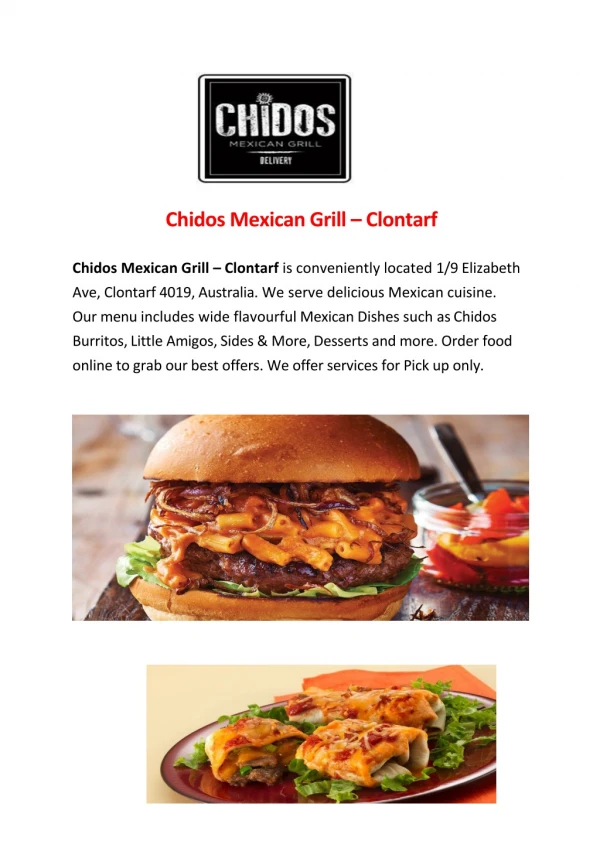 15% Off - Chidos Mexican Grill - Clontarf- Order Food Online