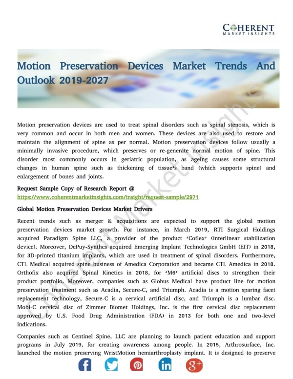 Motion Preservation Devices Market Trends And Outlook 2019-2027