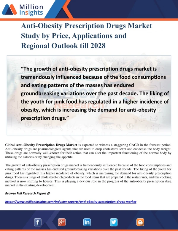Anti-Obesity Prescription Drugs Market Study by Price, Applications and Regional Outlook till 2028
