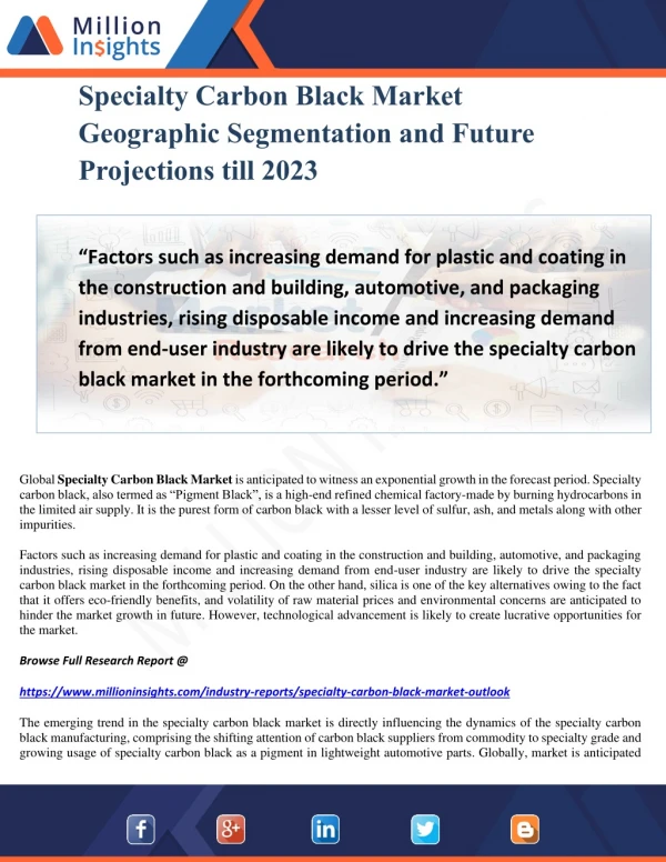 Specialty Carbon Black Market Geographic Segmentation and Future Projections till 2023
