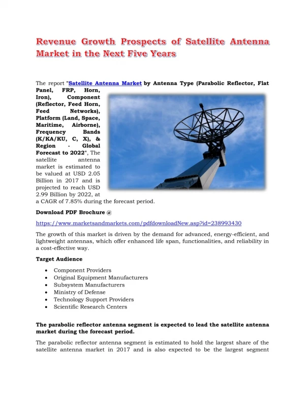 Growth Prospects of Satellite Antenna Market in the Next Five Years