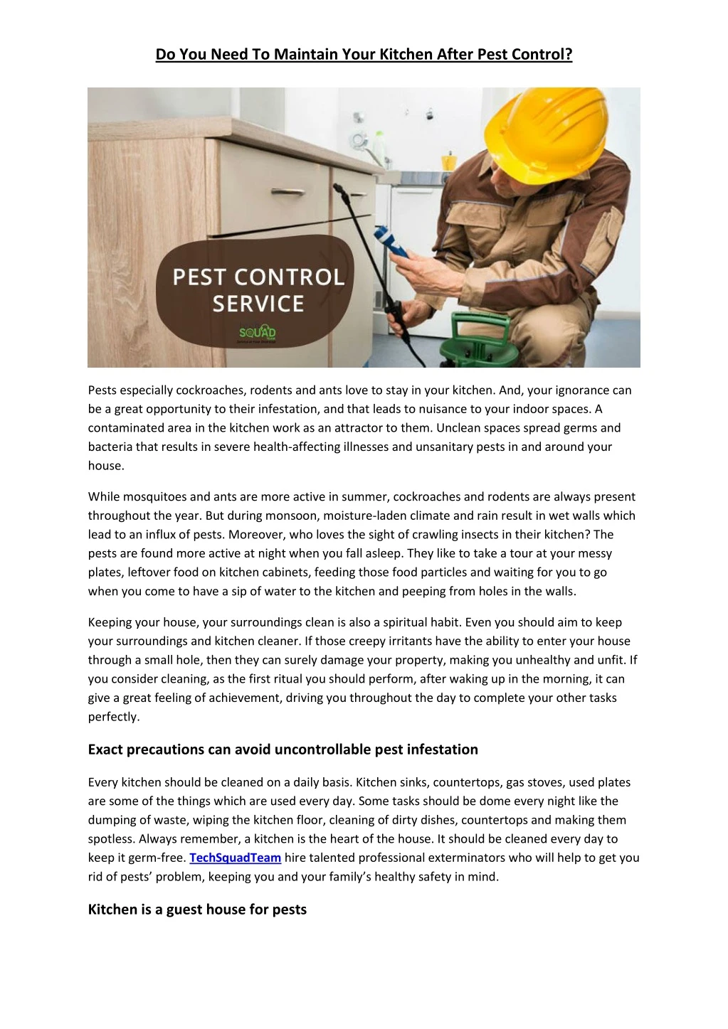 do you need to maintain your kitchen after pest