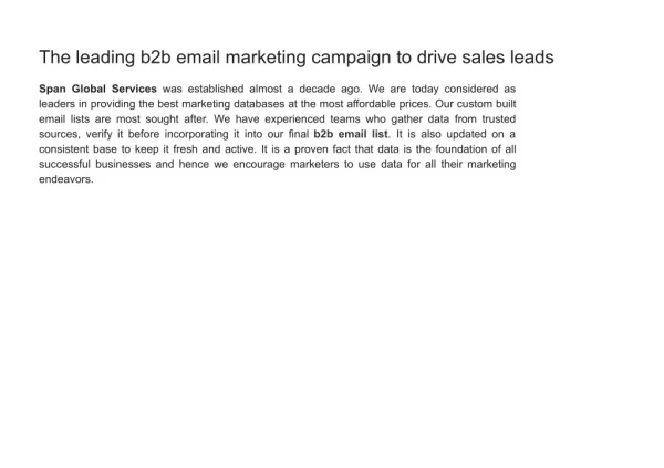 The leading b2b email marketing campaign to drive sales leads