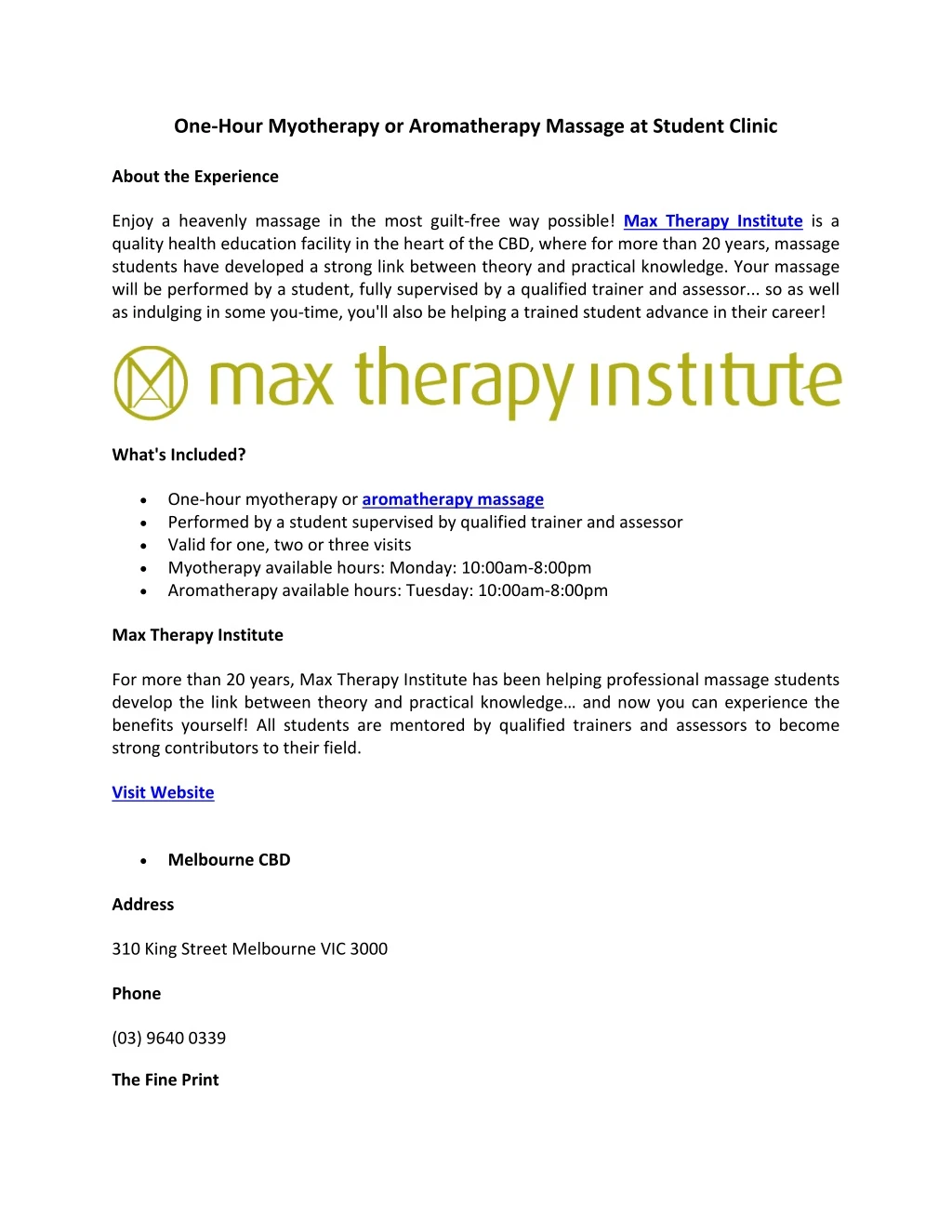 one hour myotherapy or aromatherapy massage