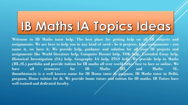 Ib Maths IA Topics Ideas