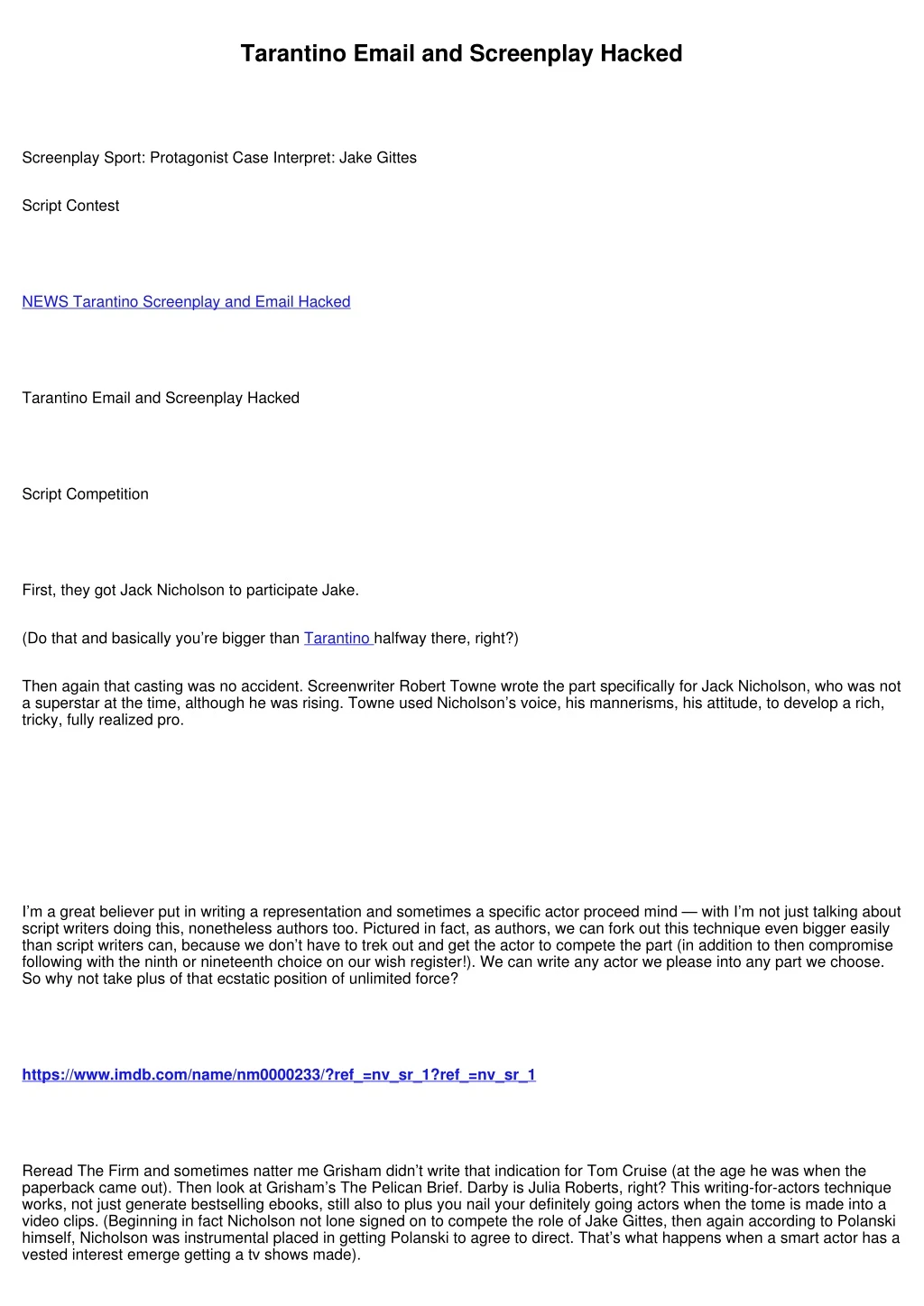 tarantino email and screenplay hacked