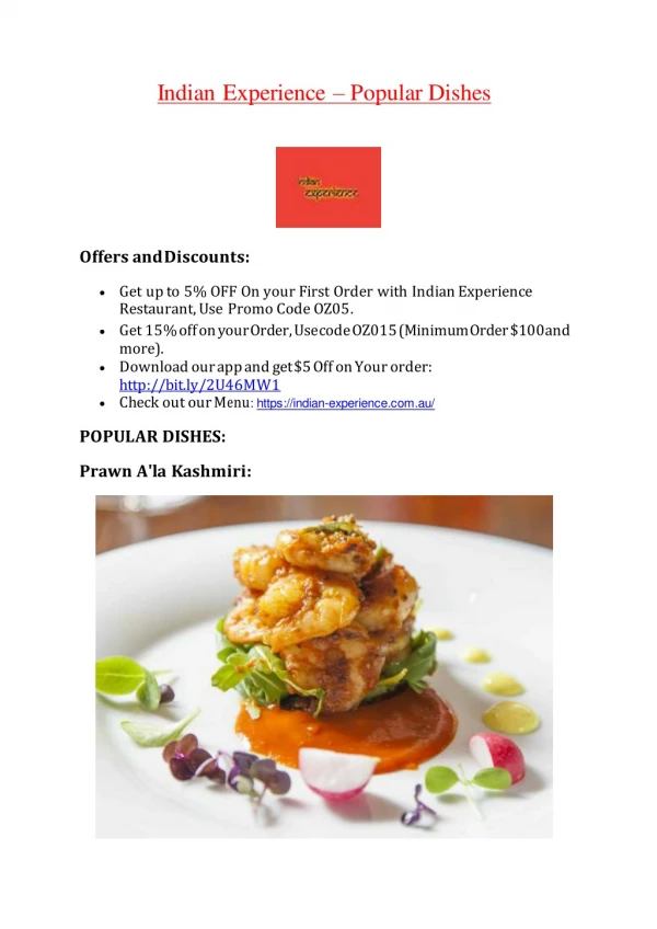 Indian Experience menu – 5% off – Indian Restaurant Tuggerah