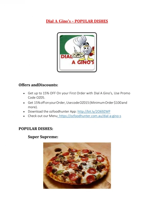 25% Off -Dial A Gino's-Elsternwick - Order Food Online