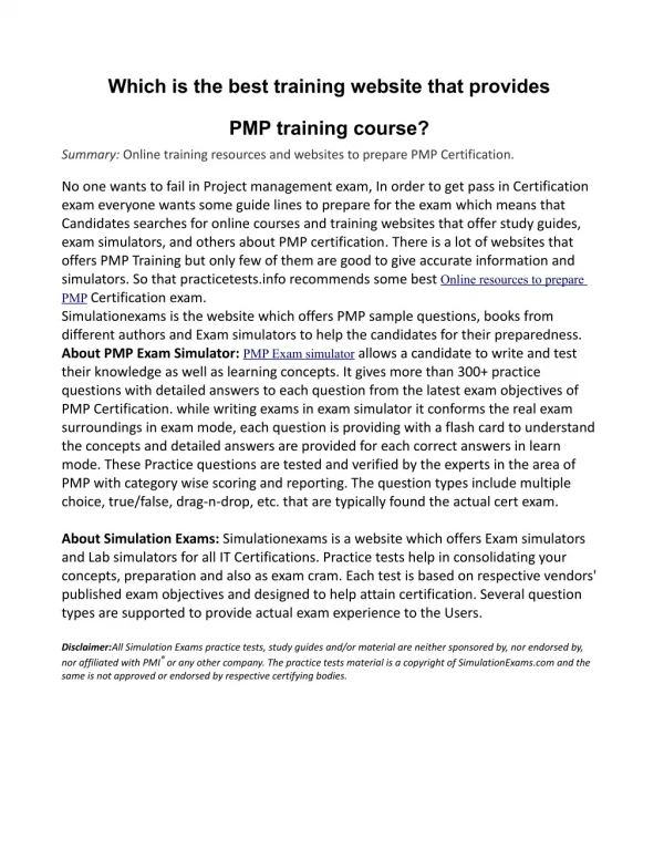 Which is the best training website that provides PMP training course?