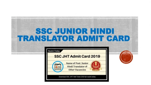 SSC Junior Hindi Translator Admit Card 2019 Download For Paper 1