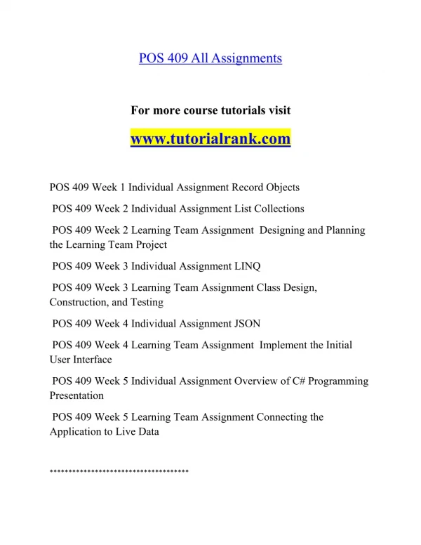 POS 409 Effective Communication - tutorialrank.com