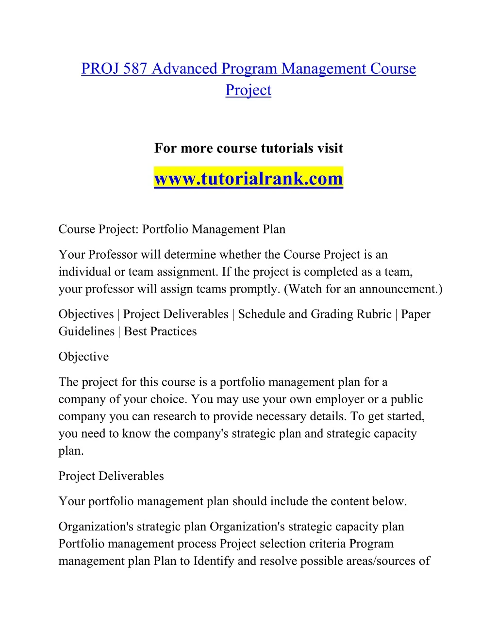 proj 587 advanced program management course