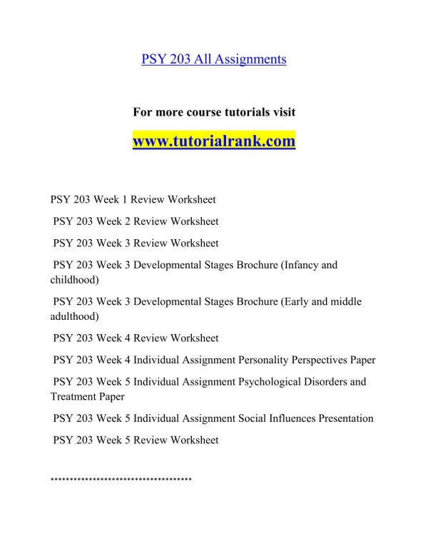 PSY 203 Effective Communication - tutorialrank.com