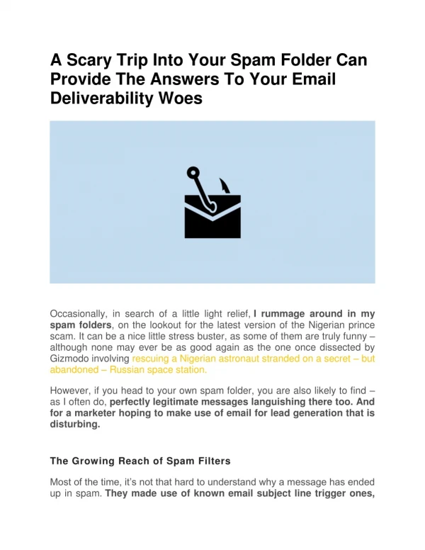 A Scary Trip Into Your Spam Folder Can Provide The Answers To Your Email Deliverability Woes