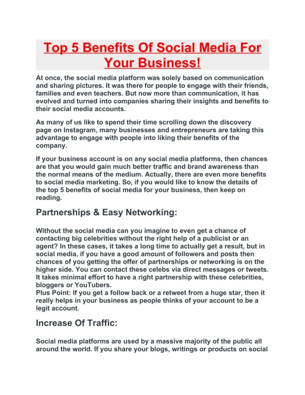 Top 5 Benefits Of Social Media For Your Business!