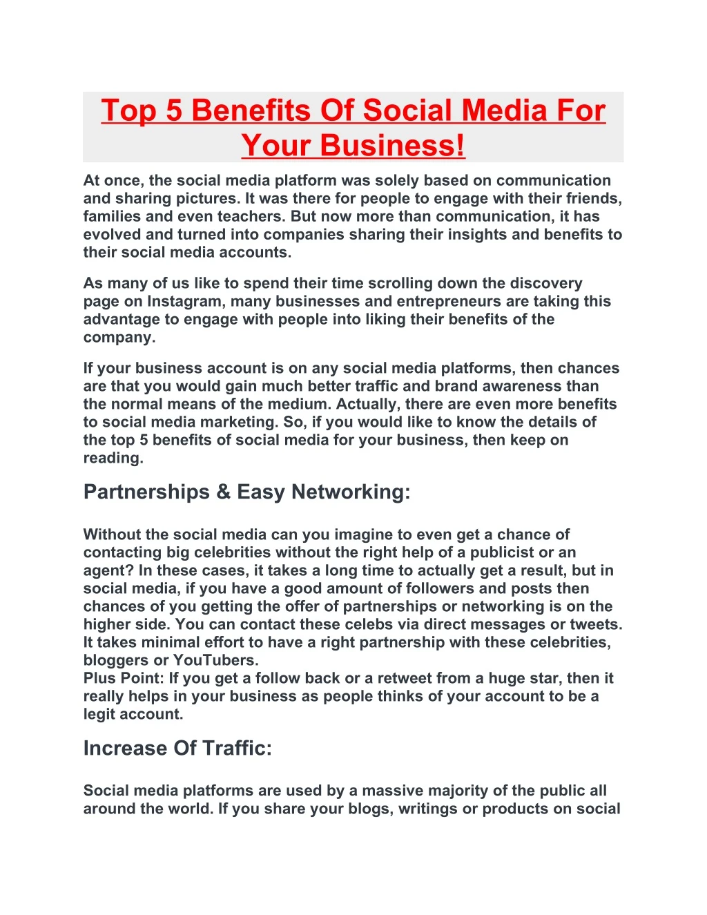 top 5 benefits of social media for your business