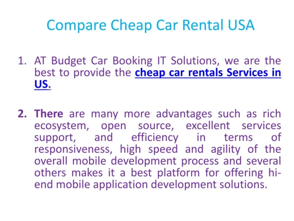 Compare Cheap Car Rental USA