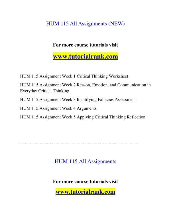 HUM 115 Effective Communication/tutorialrank.com