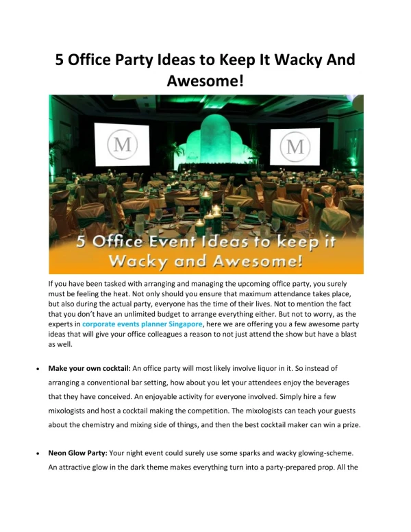 5 Office Party Ideas To Keep It Wacky And Awesome!
