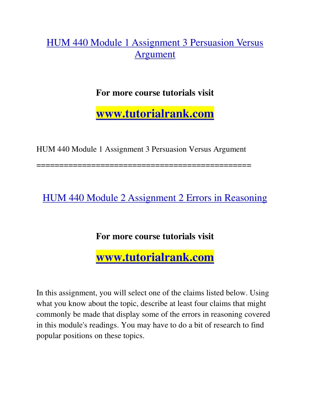 hum 440 module 1 assignment 3 persuasion versus