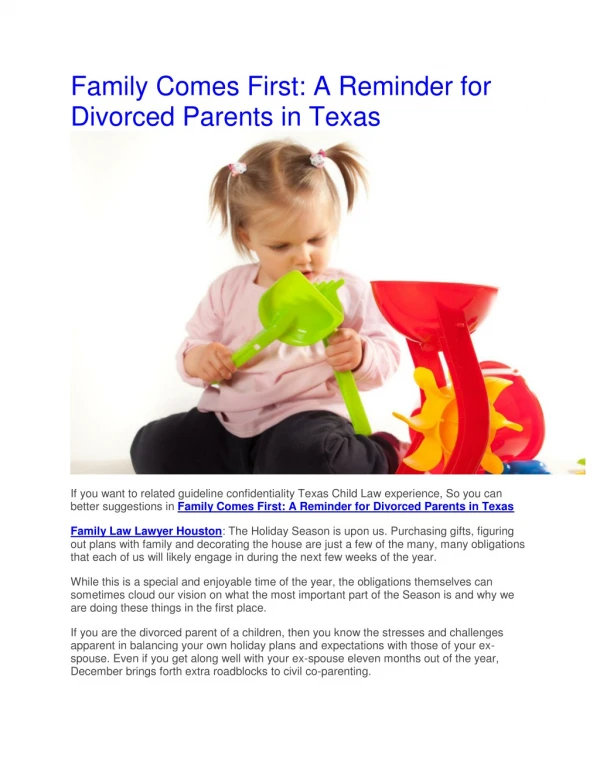 Family Comes First: A Reminder for Divorced Parents in Texas