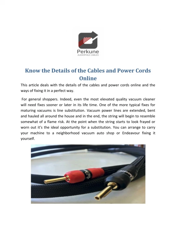 Know the Details of the Cables and Power Cords Online
