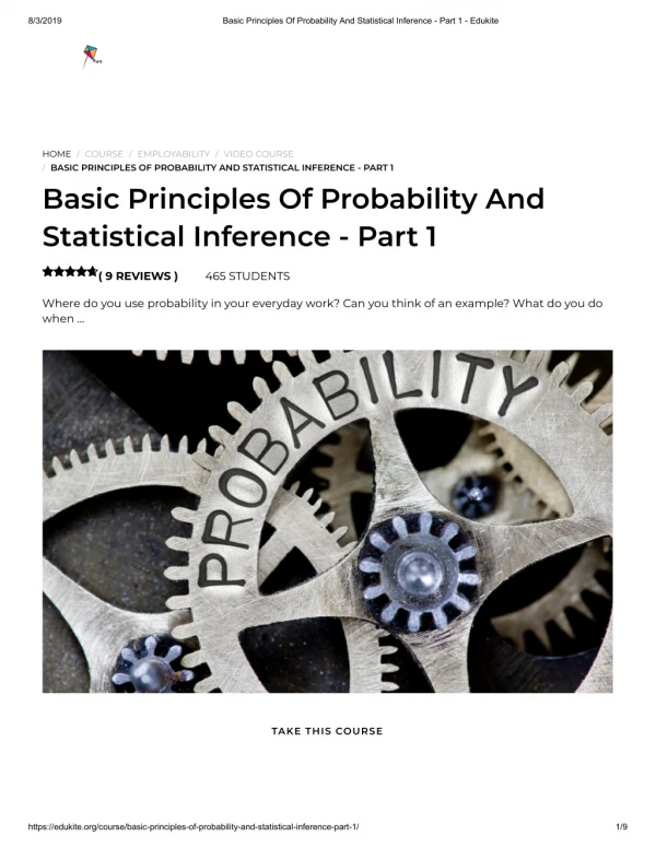 Basic Principles Of Probability And Statistical Inference - Part 1 - Edukite
