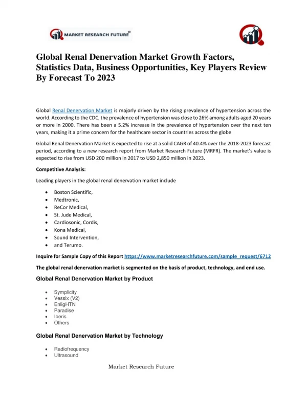 Renal Denervation Market Research Report - Global Forecast till 2023