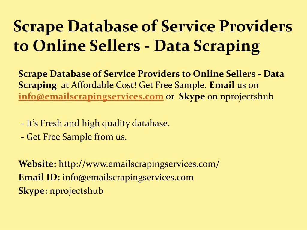 scrape database of service providers to online sellers data scraping