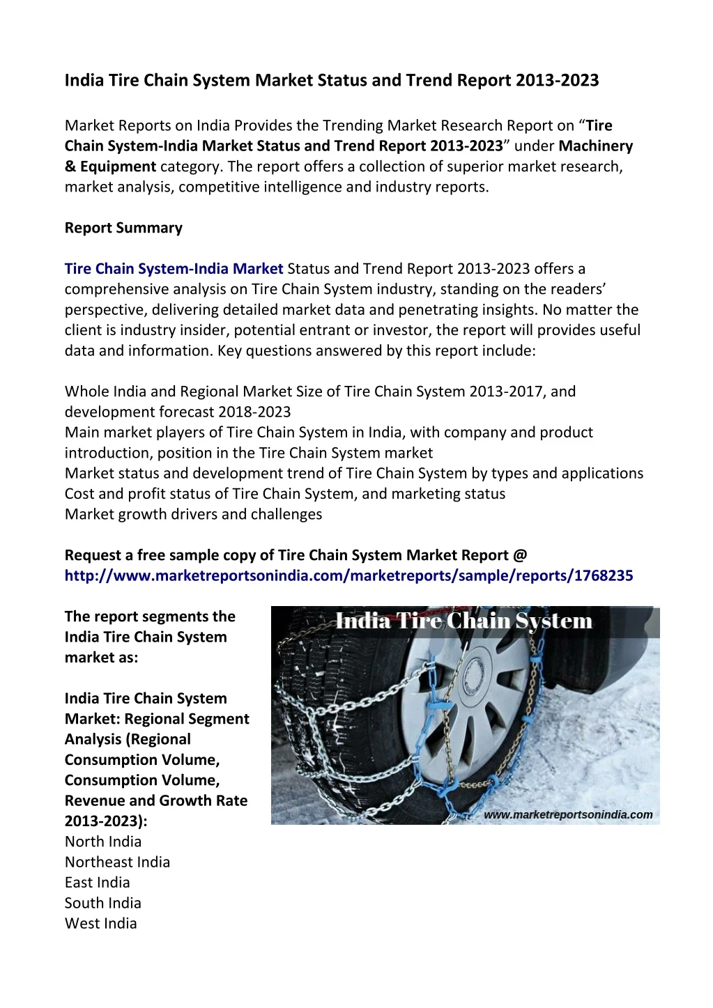 india tire chain system market status and trend