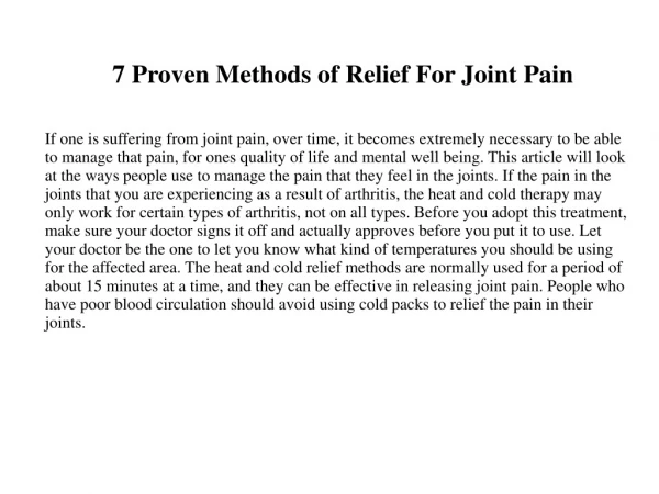 7 Proven Methods of Relief For Joint Pain