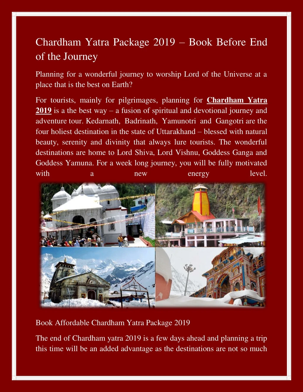 chardham yatra package 2019 book before