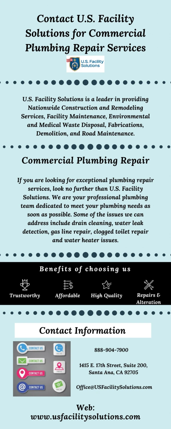 Contact U.S. Facility Solutions for Commercial Plumbing Repair Services