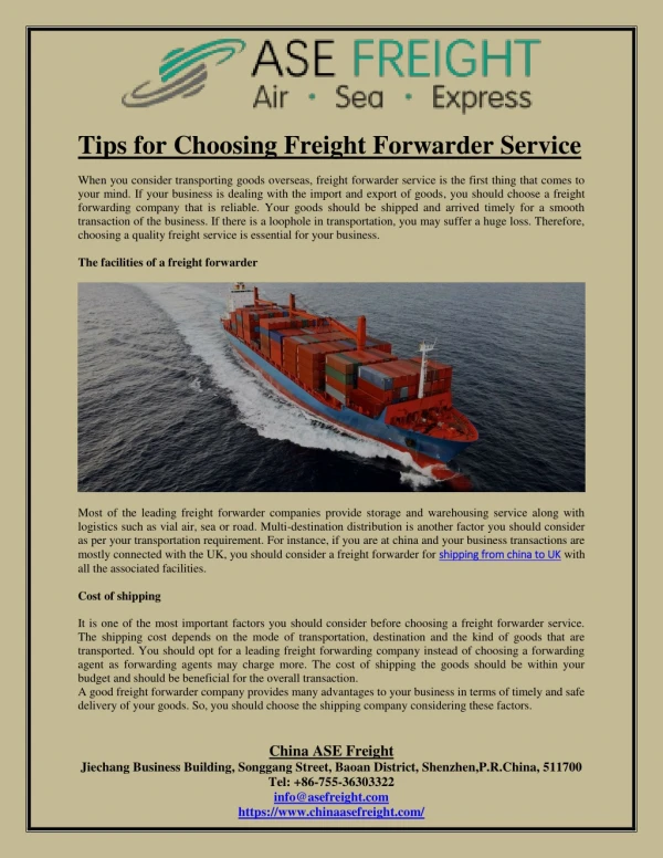 Tips for Choosing Freight Forwarder Service