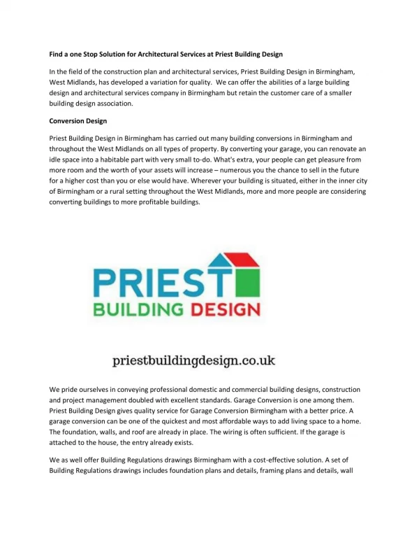 Find a one Stop Solution for Architectural Services at Priest Building Design