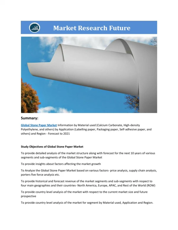 Global Stone Paper Market Research Report - Forecast to 2021