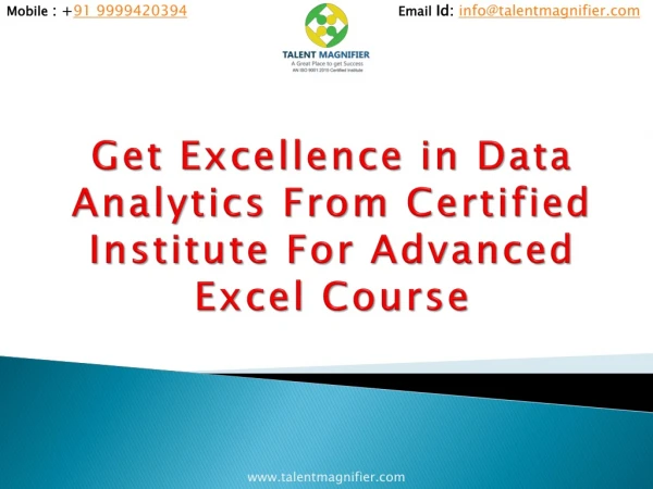 Get Excellence in Data Analytics From Certified Institute For Advanced Excel Course