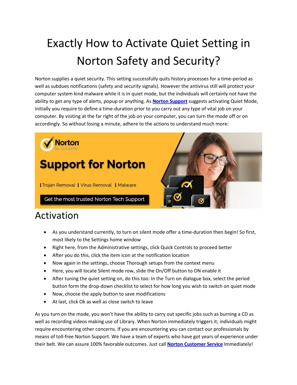 exactly how to activate quiet setting in norton