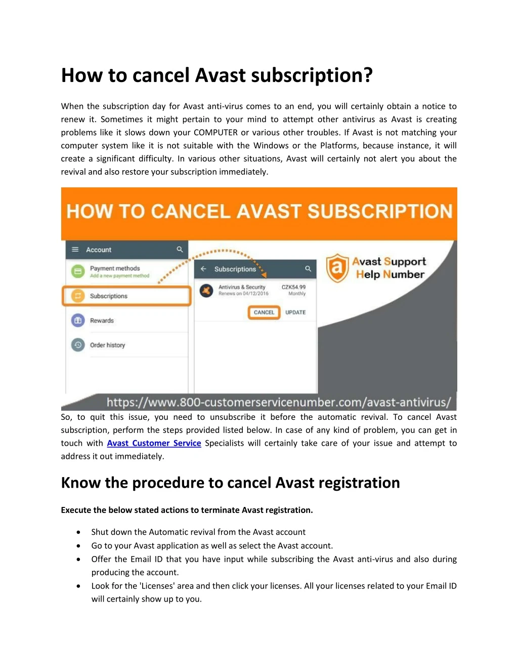how to cancel avast subscription